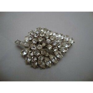 Trifari Rhinestone Leaf Brooch Vintage Costume Jewelry